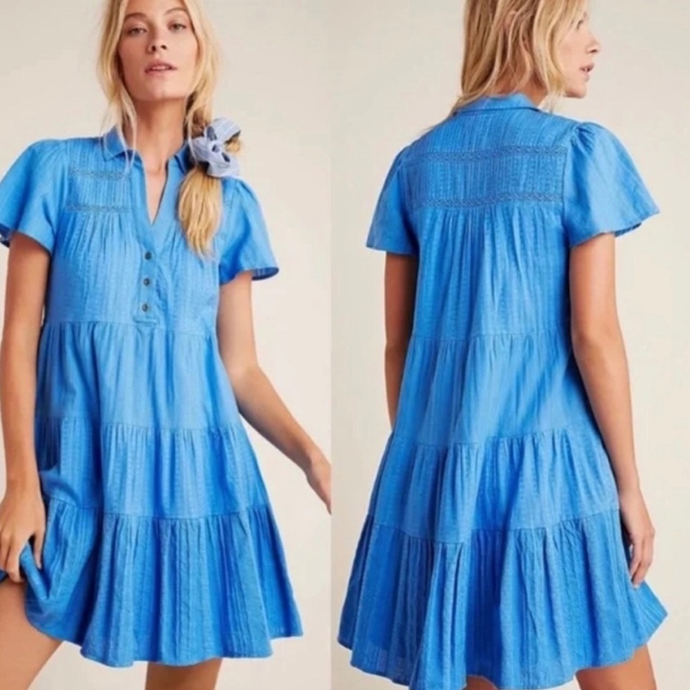 Anthropologie Georgina Tiered Mini Shirtdress